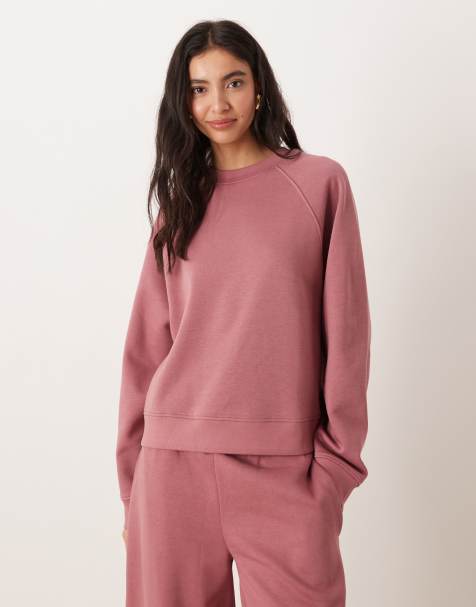 ASOS DESIGN oversized brushback sweatshirt with raglan detail in rose pink
