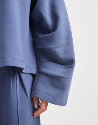 Asos Design Oversized Brushback Sweatshirt With Ruched Sleeve Detail In Blue