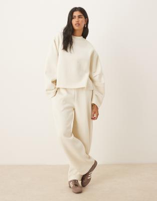 Asos Design Oversized Brushback Sweatshirt With Ruched Sleeve Detailing In White