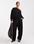 [ASOS DESIGN] ASOS DESIGN oversized brushback trackies with turnback hem detail in black XS BLACK