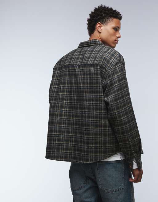 ASOS DESIGN oversized brushed check shirt in black, 3 of 5