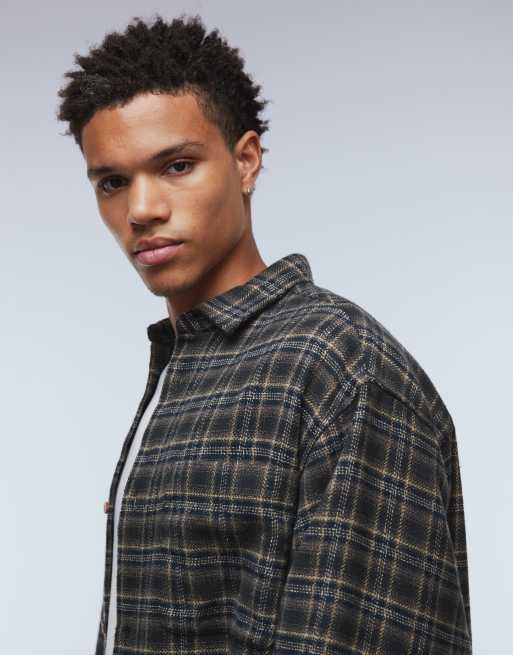 ASOS DESIGN oversized brushed check shirt in black, 4 of 5