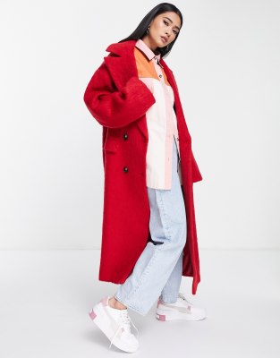 ASOS DESIGN oversized brushed coat in red