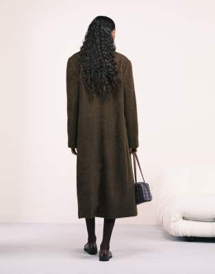 Asos Design Oversized Brushed Dad Coat In Brown