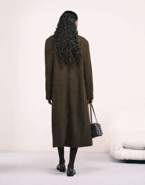 ASOS DESIGN oversized brushed dad coat in dark khaki green - view 1