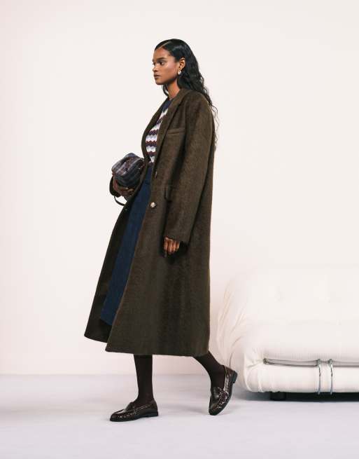 ASOS DESIGN oversized brushed dad coat in dark khaki green, 3 of 4