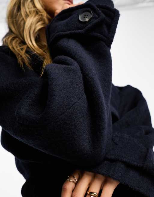 ASOS DESIGN oversized brushed formal trench wool mix coat in navy, 2 of 4