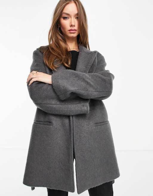 ASOS DESIGN oversized brushed grandad coat in gray | ASOS