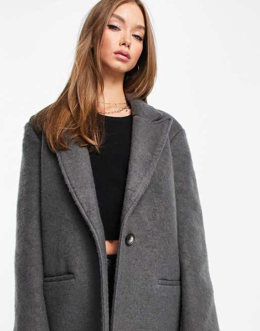 ASOS DESIGN oversized brushed grandad coat in gray, 3 of 4