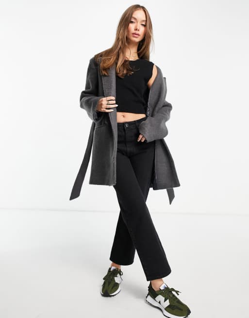 ASOS DESIGN oversized brushed grandad coat in gray, 4 of 4