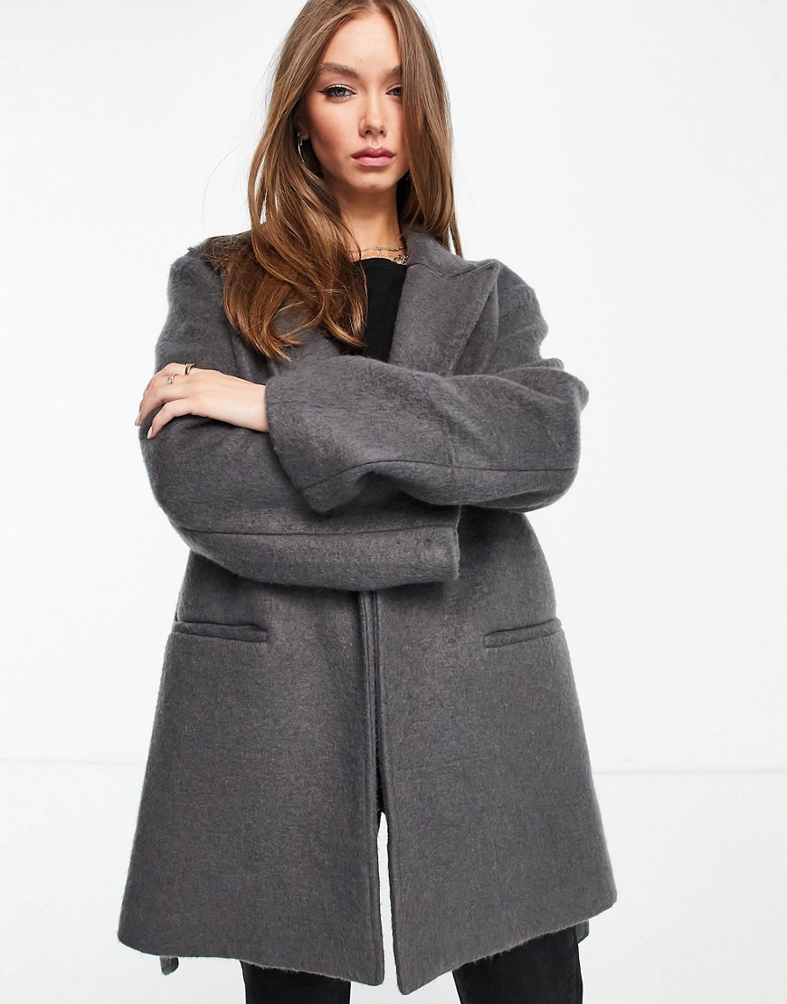 ASOS DESIGN oversized brushed grandad coat in grey