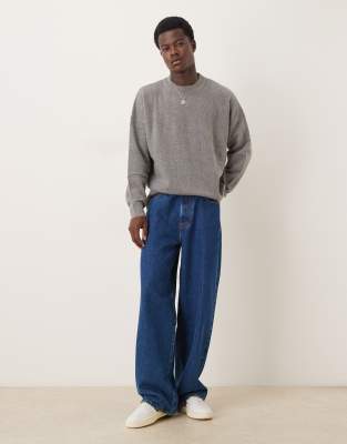 Asos Design Oversized Brushed Knit Crew Neck Sweater In Gray