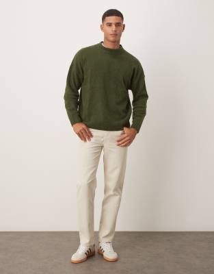 Asos Design Oversized Brushed Knit Crew Neck Sweater In Green