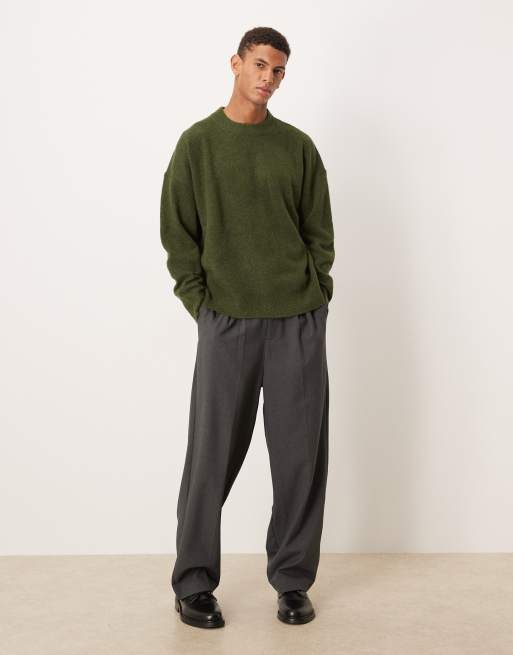ASOS DESIGN oversized brushed knit crew neck sweater in khaki green