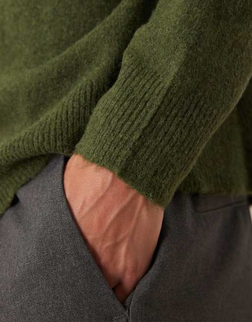 ASOS DESIGN oversized brushed knit crew neck sweater in khaki green