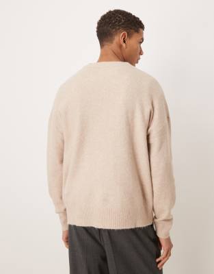 ASOS DESIGN oversized brushed knit crew neck sweater in stone | ASOS