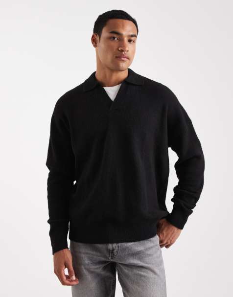 ASOS DESIGN oversized brushed knit notch neck sweater in black - view 1