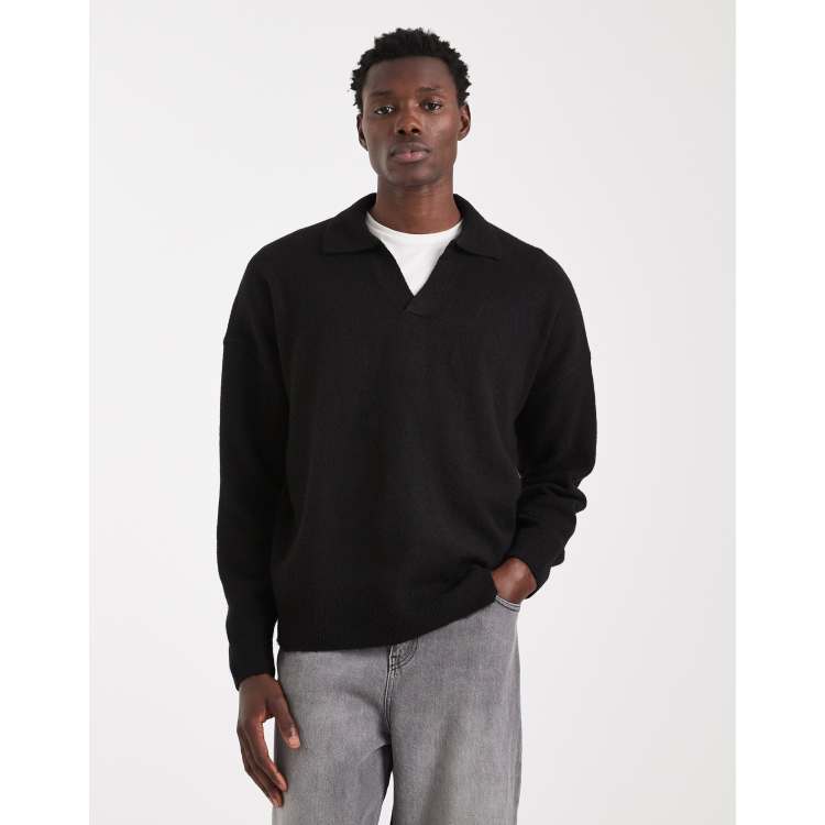 ASOS DESIGN oversized brushed knit notch neck sweater in