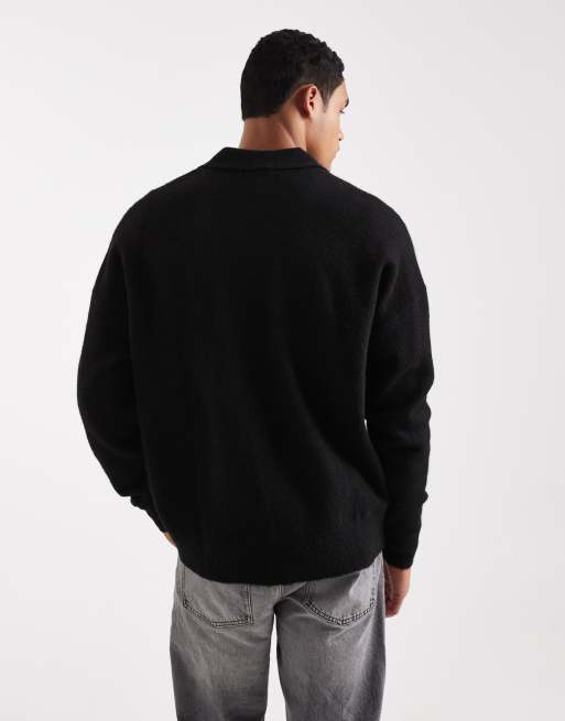 ASOS DESIGN oversized brushed knit notch neck sweater in black