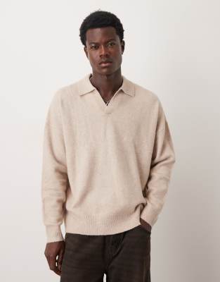 Asos Design Oversized Brushed Knit Notch Neck Sweater In Metallic