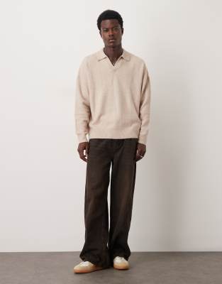 Asos Design Oversized Brushed Knit Notch Neck Sweater In Metallic