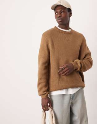 oversized brushed knit sweater in brown