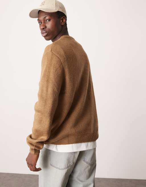 ASOS DESIGN oversized brushed knit sweater in brown, 4 of 4