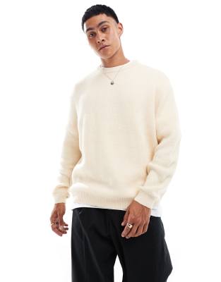 Asos Design Oversized Brushed Knit Sweater In Oatmeal-neutral