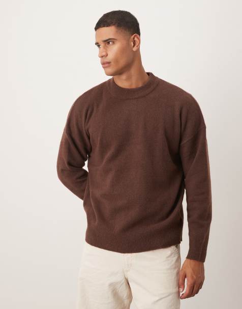 ASOS DESIGN oversized brushed knitted crew neck jumper in brown - view 1