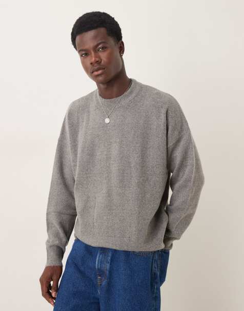 ASOS DESIGN oversized brushed knitted crew neck jumper in grey - view 1