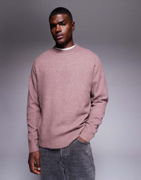 ASOS DESIGN oversized brushed knitted crew neck jumper in mauve - view 1