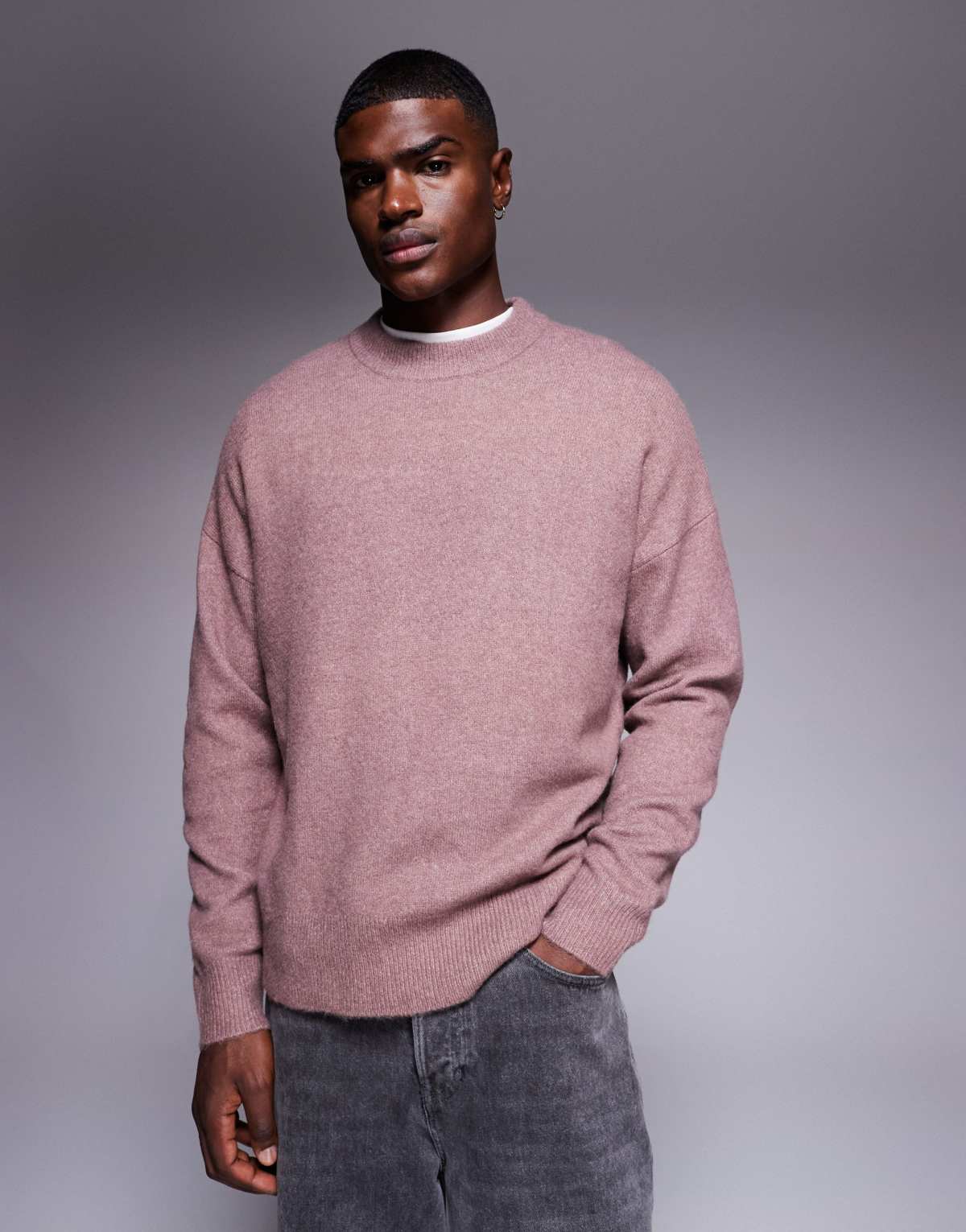 ASOS DESIGN oversized brushed knitted crew neck jumper in mauve