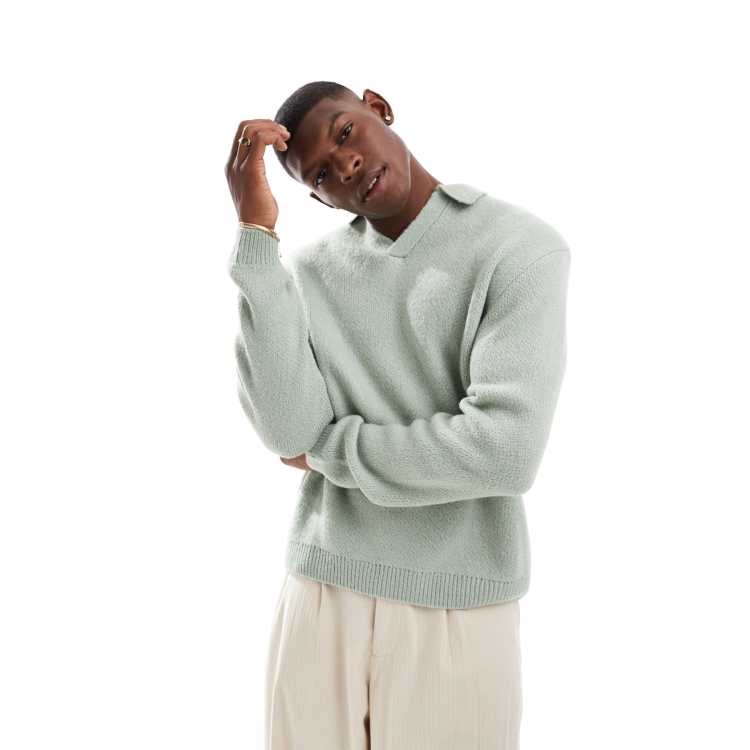 Sage Green Jumper Asos ASOS DESIGN Knitted Fluffy Jumper In Sage