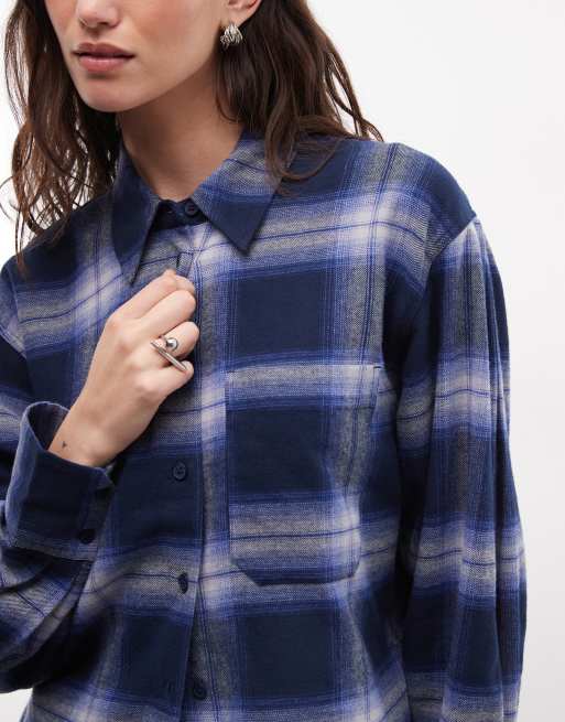ASOS DESIGN oversized brushed shirt in blue check, 2 of 4