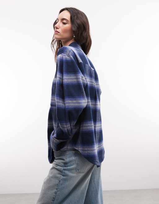 ASOS DESIGN oversized brushed shirt in blue check, 4 of 4