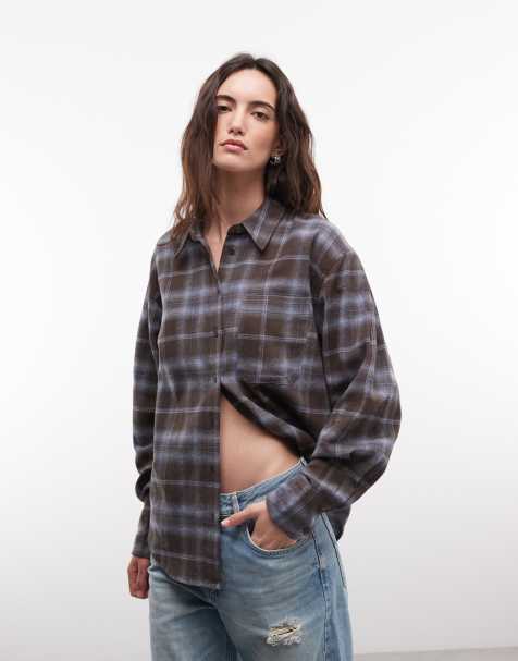 ASOS DESIGN oversized brushed shirt in brown check - view 1