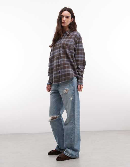 ASOS DESIGN oversized brushed shirt in brown check, 2 of 4