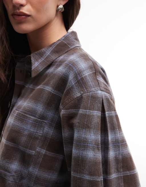 ASOS DESIGN oversized brushed shirt in brown check, 3 of 4