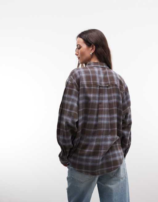 ASOS DESIGN oversized brushed shirt in brown check, 4 of 4
