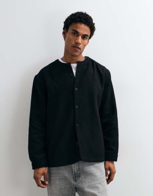 ASOS DESIGN oversized brushed shirt with grandad collar in black, 4 of 5