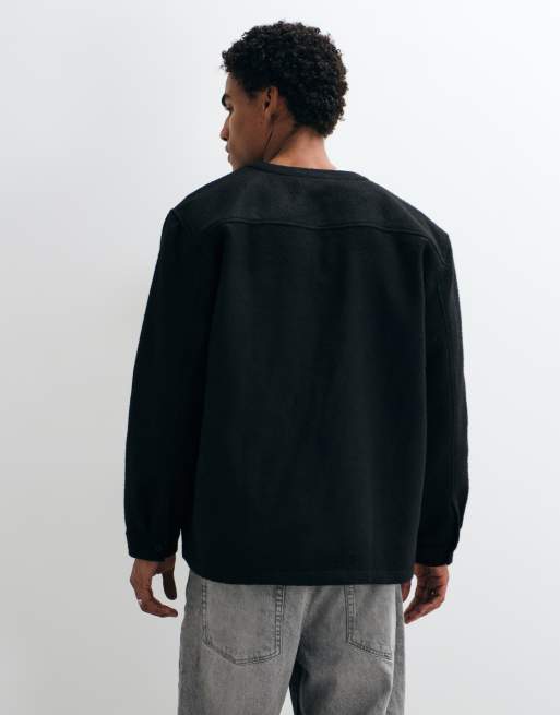 ASOS DESIGN oversized brushed shirt with grandad collar in black, 5 of 5