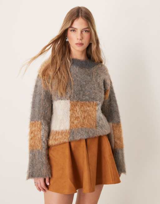 ASOS DESIGN oversized brushed sweater in gray check