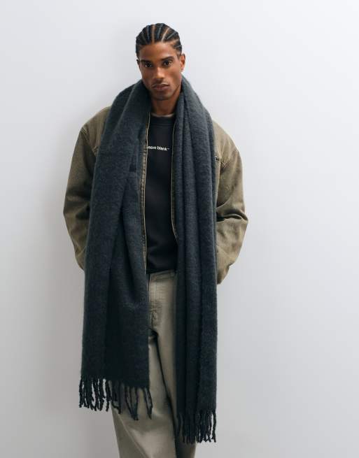 ASOS DESIGN oversized brushed-texture scarf in gray, 3 of 3