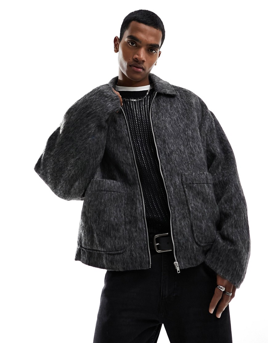 Asos Design Oversized Brushed Wool Look Jacket In Gray-black