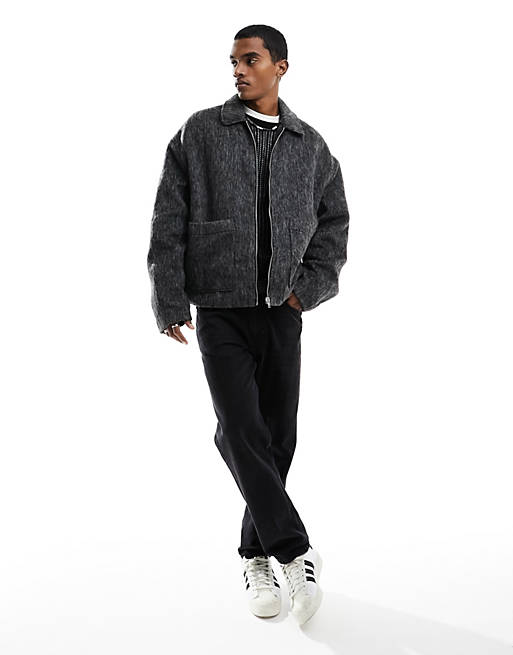 ASOS DESIGN oversized brushed wool look jacket in grey | ASOS