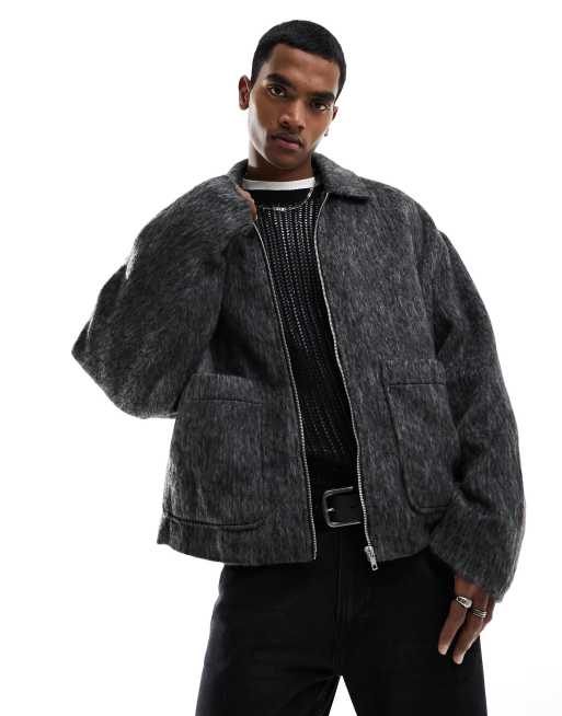 ASOS DESIGN oversized brushed wool mix jacket in grey