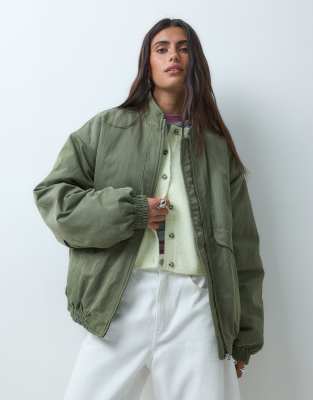 Asos Design Oversized Bubble Hem Bomber Jacket In Green