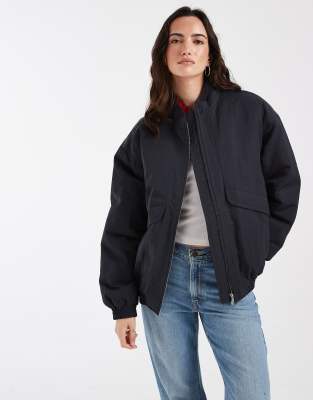 Asos Design Oversized Bubble Hem Bomber Jacket In Navy