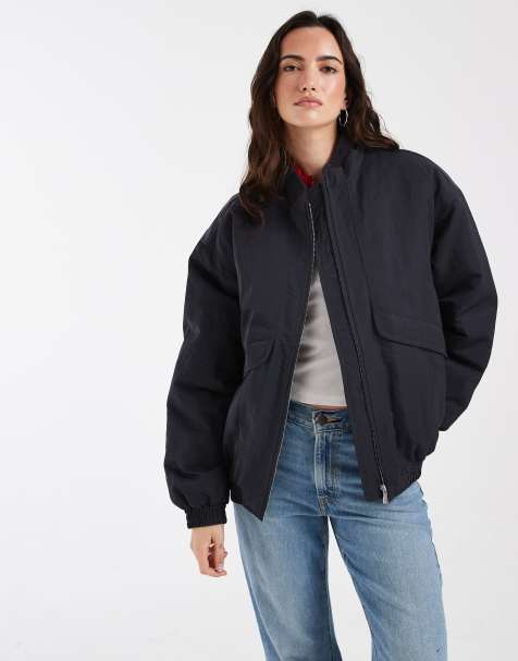 ASOS DESIGN oversized bubble hem bomber jacket in navy - view 1