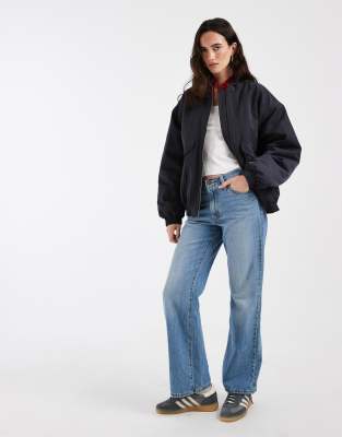 Asos Design Oversized Bubble Hem Bomber Jacket In Navy
